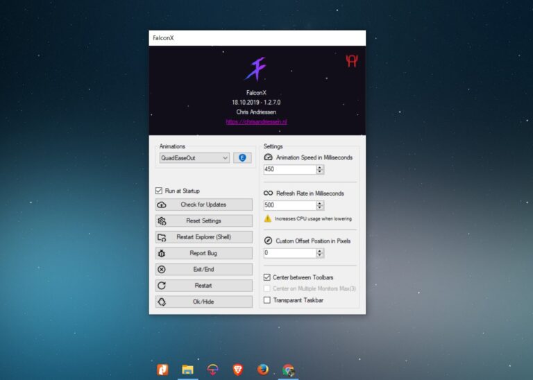 FalconX center taskbar icons, techycoder