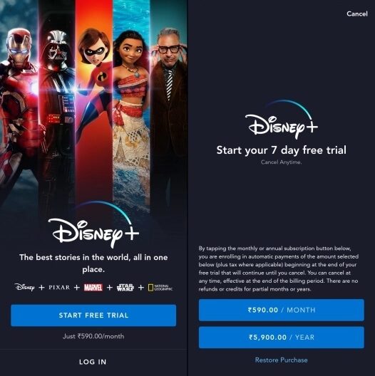 watch Disney+ application india, ree disney plus hotstar premium account