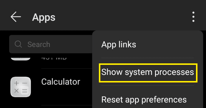 show system processes app on android
