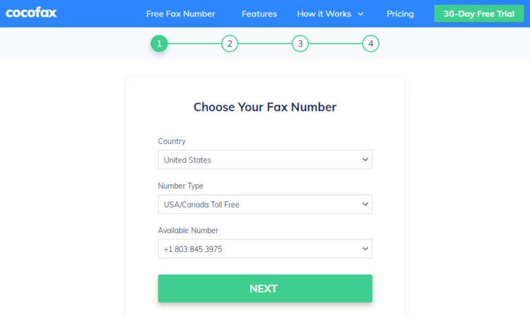 choosing free fax number on cocofax website for sending fax
