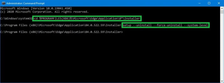 uninstall Microsoft edge using command prompt