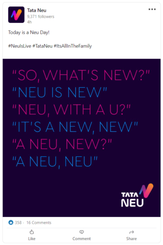 LinkedIn updates of Tata Neu Super App by Tata Group