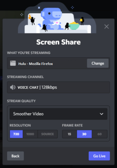 Screen share settings on Discord